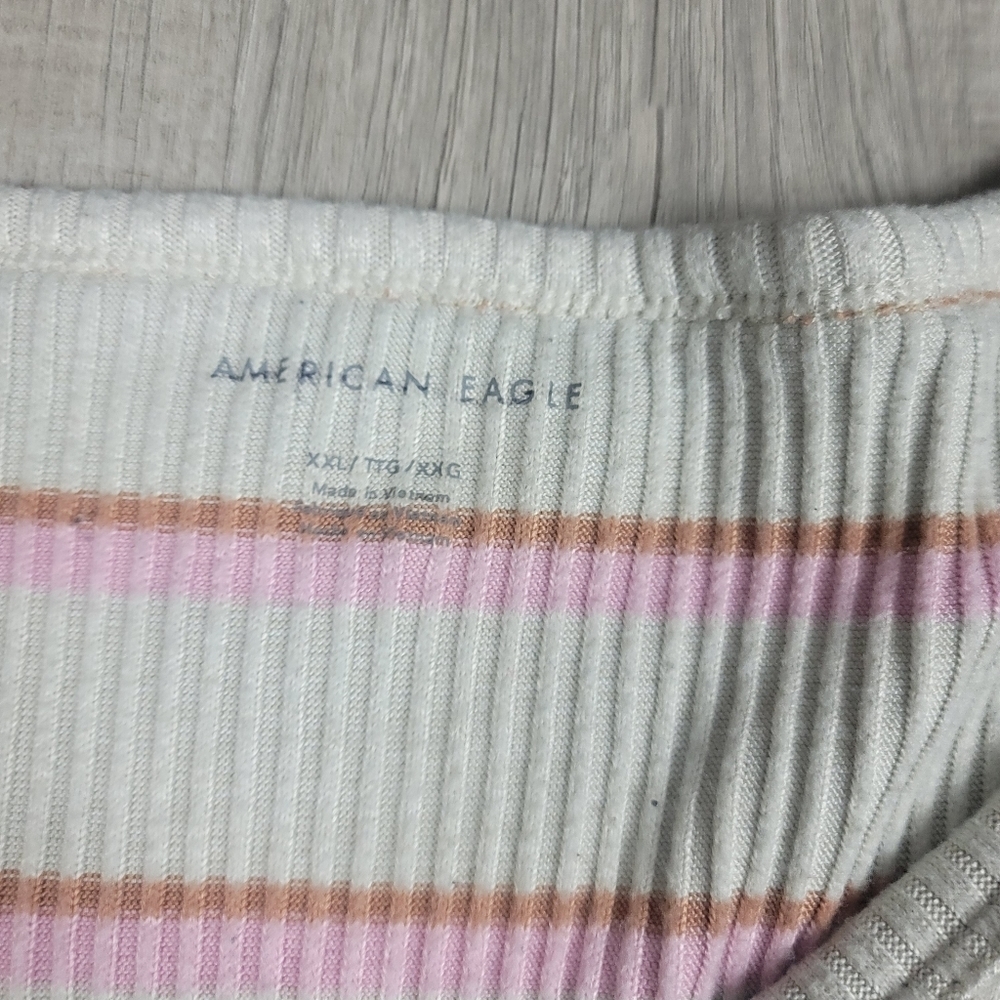 American Eagle Super Soft Striped Beige Longsleeve Blouse | Size XXL - Picture 4 of 7